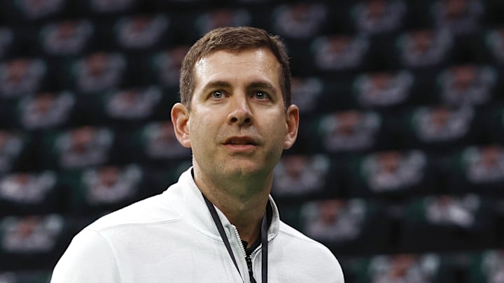 Feb 28, 2025; Boston, Massachusetts, USA; Boston Celtics president of basketball operations Brad Stevens before their game against the Cleveland Cavaliers at TD Garden. Mandatory Credit: Winslow Townson-Imagn Images