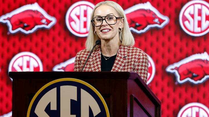 Arkansas Razorbacks head coach Kelsi Musick speaks during the SEC Basketball Tipoff at Grand Bohemian Hotel Mountain Brook. Arkansas Razorbacks head coach Kelsi Musick speaks during the SEC Basketball Tipoff at Grand Bohemian Hotel Mountain Brook.