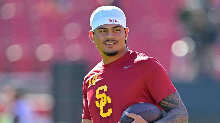Oct 11, 2025; Los Angeles, California, USA; USC Trojans quarterback Jayden Maiava (14) warms up prior to the game against the Michigan Wolverines at United Airlines Field at the Los Angeles Memorial Coliseum. Mandatory Credit: Jayne Kamin-Oncea-Imagn Images Oct 11, 2025; Los Angeles, California, USA; USC Trojans quarterback Jayden Maiava (14) warms up prior to the game against the Michigan Wolverines at United Airlines Field at the Los Angeles Memorial Coliseum. Mandatory Credit: Jayne Kamin-Oncea-Imagn Images
