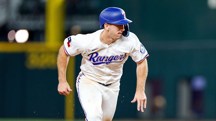Texas Rangers center fielder Wyatt Langford (36) runs to third base during the sixth inning against the Arizona Diamondbacks at Globe Life Field. Texas Rangers center fielder Wyatt Langford (36) runs to third base during the sixth inning against the Arizona Diamondbacks at Globe Life Field.