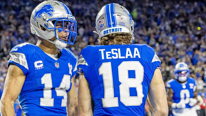 Detroit Lions wide receiver Isaac Teslaa (18) scores a touchdown during the third quarter against the Pittsburgh Steelers 