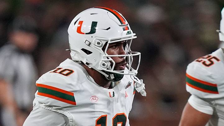 Sep 18, 2026; Winston-Salem, North Carolina, USA;  Miami (FL) Hurricanes defensive end Damon Wilson II (10) during the first half against the Wake Forest Demon Deacons at Allegacy Federal Credit Union Stadium.  Mandatory Credit: Jim Dedmon-Imagn Images