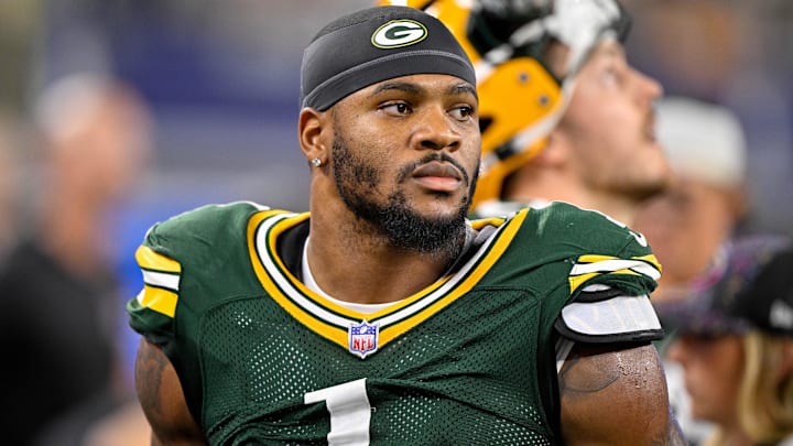 Sep 28, 2025; Arlington, Texas, USA; Green Bay Packers defensive end Micah Parsons (1) looks on from the sidelines during the game between the Dallas Cowboys and the Green Bay Packers at AT&T Stadium. Mandatory Credit: Jerome Miron-Imagn Images Sep 28, 2025; Arlington, Texas, USA; Green Bay Packers defensive end Micah Parsons (1) looks on from the sidelines during the game between the Dallas Cowboys and the Green Bay Packers at AT&T Stadium. Mandatory Credit: Jerome Miron-Imagn Images