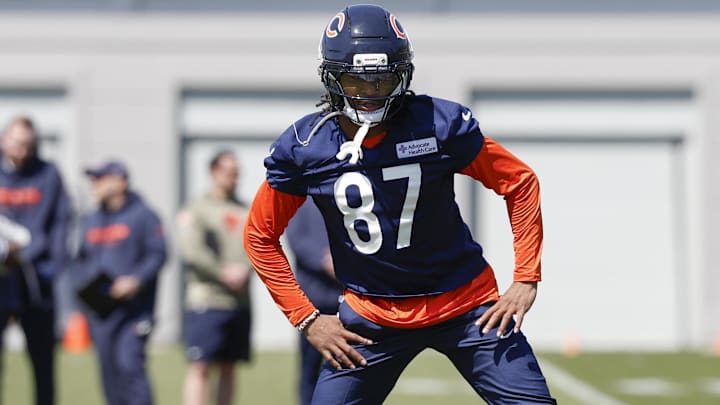 Luther Burden III goes through stretching at Bears rookie camp. It was the last time the second-round pick practiced. Luther Burden III goes through stretching at Bears rookie camp. It was the last time the second-round pick practiced.