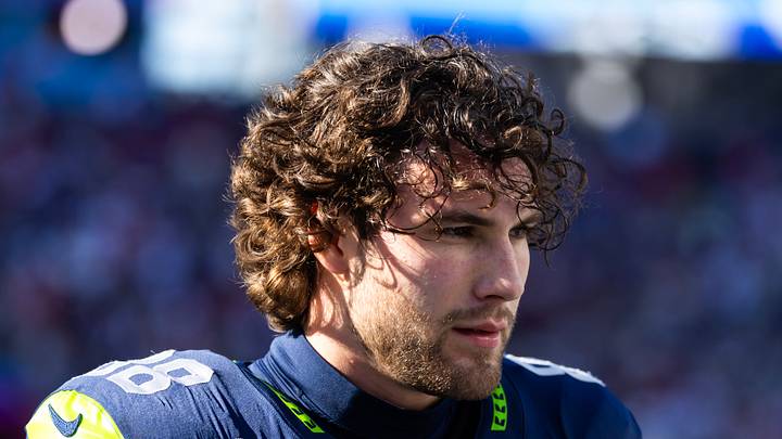 Seattle Seahawks tight end AJ Barner looks on