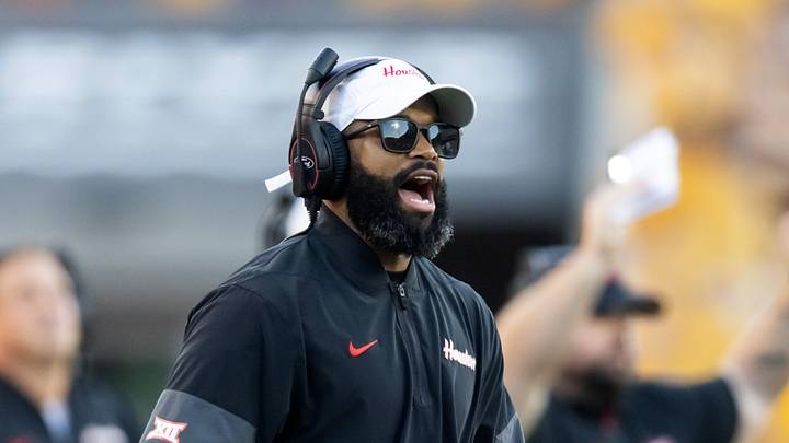 Oct 25, 2025; Tempe, Arizona, USA; Houston Cougars wide receivers coach Derrick Sherman against the Arizona State Sun Devils at Mountain America Stadium.