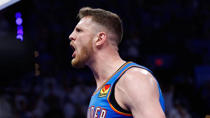 May 20, 2026; Oklahoma City, Oklahoma, USA; Oklahoma City Thunder center Isaiah Hartenstein (55) reacts to a play during the fourth quarter against the San Antonio Spurs during game two of the western conference finals for the 2026 NBA playoffs at Paycom Center. Mandatory Credit: Alonzo Adams-Imagn Images May 20, 2026; Oklahoma City, Oklahoma, USA; Oklahoma City Thunder center Isaiah Hartenstein (55) reacts to a play during the fourth quarter against the San Antonio Spurs during game two of the western conference finals for the 2026 NBA playoffs at Paycom Center. Mandatory Credit: Alonzo Adams-Imagn Images