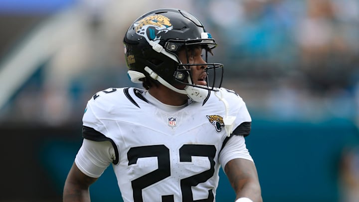 Jacksonville Jaguars cornerback Jarrian Jones (22) looks on during the third quarter of an NFL football matchup Sunday, Sept. 15, 2024 at EverBank Stadium in Jacksonville, Fla. The Browns defeated the Jaguars 18-13. [Corey Perrine/Florida Times-Union]
