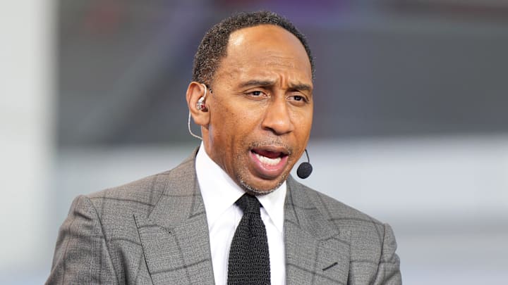 Oct 23, 2024; Inglewood, California, USA; Stephen A. Smith (Stephen Smith) on the ESPN NBA Countdown live set at Intuit Dome. Mandatory Credit: Kirby Lee-Imagn Images