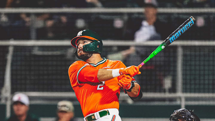 Miami Hurricanes right fielder, Derek Williams smashing a homerun against Lehigh.