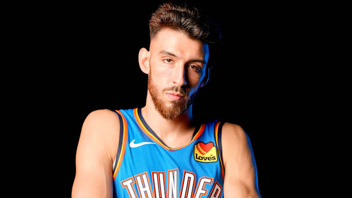 Chet Holmgren is pictured during the Thunder media day at the Paycom Center in Oklahoma City, on Monday, Sept. 30, 2024.