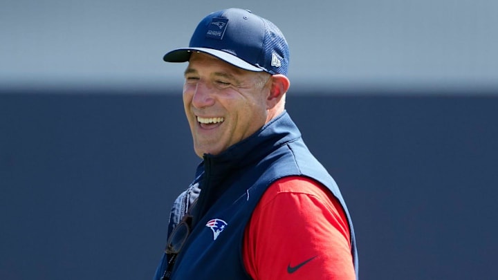 Patriots head coach Mike Vrabel at opening day of the New England Patriots training camp on July 23, 2025, at Gillette Stadium in Foxboro, Massachusetts.