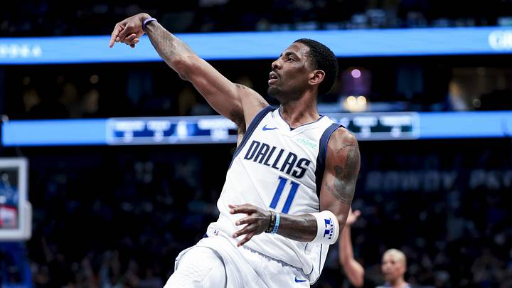 Feb 27, 2025; Dallas, Texas, USA; Dallas Mavericks guard Kyrie Irving (11) reacts after shooting against the Charlotte Hornets during the second half at American Airlines Center. Mandatory Credit: Kevin Jairaj-Imagn Images Feb 27, 2025; Dallas, Texas, USA; Dallas Mavericks guard Kyrie Irving (11) reacts after shooting against the Charlotte Hornets during the second half at American Airlines Center. Mandatory Credit: Kevin Jairaj-Imagn Images