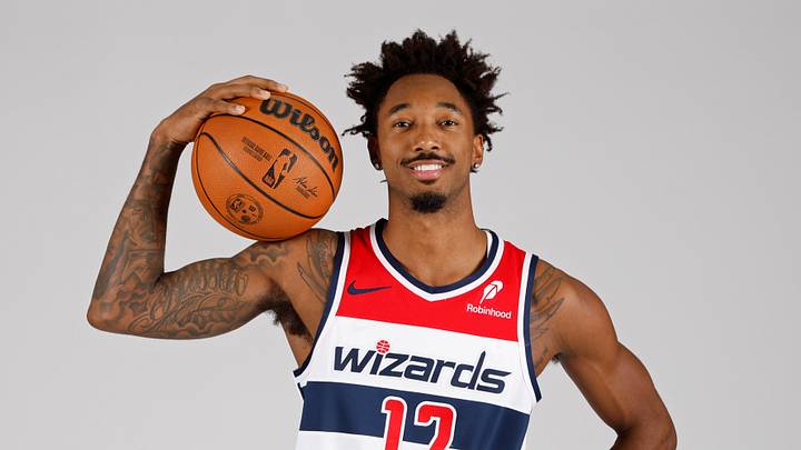 Sep 30, 2024; Washington, DC, USA; Washington Wizards forward Leaky Black (12) poses for a portrait during Washington Wizards media day 2024 at Capital One Arena. Mandatory Credit: Geoff Burke-Imagn Images Sep 30, 2024; Washington, DC, USA; Washington Wizards forward Leaky Black (12) poses for a portrait during Washington Wizards media day 2024 at Capital One Arena. Mandatory Credit: Geoff Burke-Imagn Images
