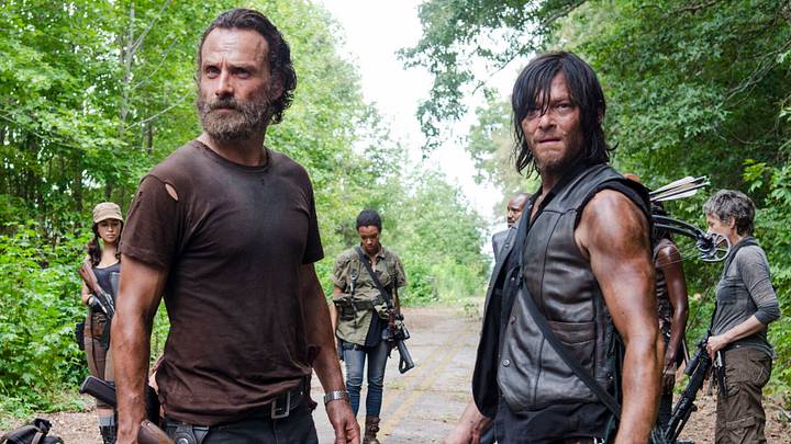 Andrew Lincoln as Rick Grimes, Sonequa Martin-Green as Sasha, Norman Reedus as Daryl Dixon and Melissa McBride as Carol Peletier - The Walking Dead Season 5, Episode 10 Andrew Lincoln as Rick Grimes, Sonequa Martin-Green as Sasha, Norman Reedus as Daryl Dixon and Melissa McBride as Carol Peletier - The Walking Dead Season 5, Episode 10