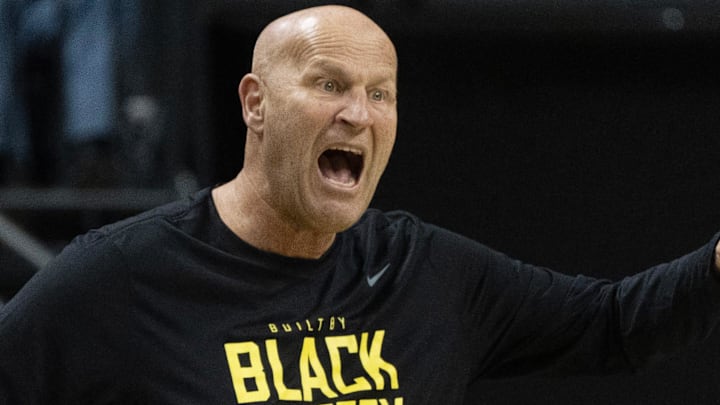 Oregon coach Kelly Graves call to his team during the first half against Nebraska Feb. 19, 2026. Oregon coach Kelly Graves call to his team during the first half against Nebraska Feb. 19, 2026.