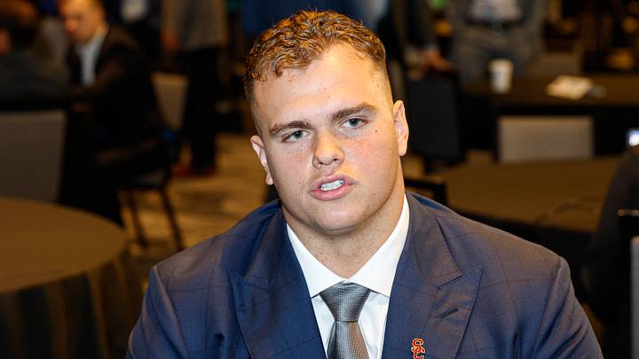 Jul 28, 2026; Chicago, IL, USA; USC student-athlete Alex VanSumeren speaks during Media Days at Hilton Chicago. Mandatory Credit: Kamil Krzaczynski-Imagn Images