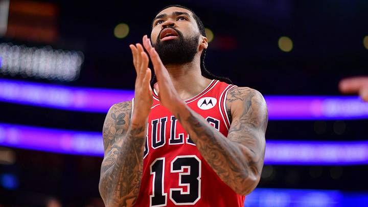 Chicago Bulls center Nick Richards (13) reacts  (Mandatory Credit: Gary A. Vasquez-Imagn Images)