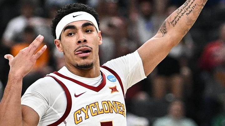 Mar 22, 2026; St. Louis, MO, USA; Iowa State Cyclones guard Tamin Lipsey (3) celebrates after making a play during the second half against the Kentucky Wildcats during a second round game of the men's 2026 NCAA Tournament at Enterprise Center. Mandatory Credit: Jeff Le-Imagn Images Mar 22, 2026; St. Louis, MO, USA; Iowa State Cyclones guard Tamin Lipsey (3) celebrates after making a play during the second half against the Kentucky Wildcats during a second round game of the men's 2026 NCAA Tournament at Enterprise Center. Mandatory Credit: Jeff Le-Imagn Images