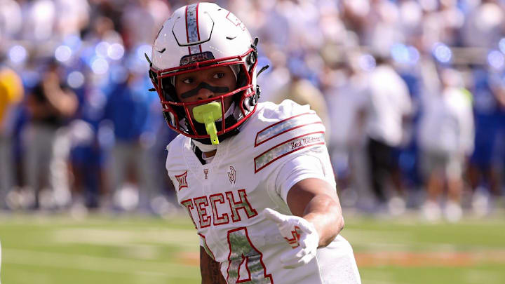 Texas Tech receiver Micah Hudson lines up for a play against BYU during a Big 12 Conference football game, Saturday, Nov. 8, at Jones AT&T Stadium.