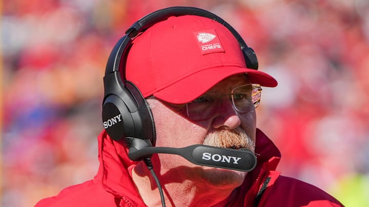 Nov 23, 2025; Kansas City, Missouri, USA; Kansas City Chiefs head coach Andy Reid watches play against the Indianapolis Colts during the game at GEHA Field at Arrowhead Stadium. Mandatory Credit: Denny Medley-Imagn Images Nov 23, 2025; Kansas City, Missouri, USA; Kansas City Chiefs head coach Andy Reid watches play against the Indianapolis Colts during the game at GEHA Field at Arrowhead Stadium. Mandatory Credit: Denny Medley-Imagn Images
