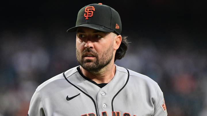May 18, 2026; Phoenix, Arizona, USA; San Francisco Giants pitcher Robbie Ray (38) looks on in the 
second inning against the Arizona Diamondbacks at Chase Field. Mandatory Credit: Matt Kartozian-Imagn Images