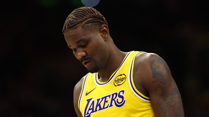 Dec 23, 2025; Phoenix, Arizona, USA; Los Angeles Lakers center Deandre Ayton (5) reacts against the Phoenix Suns at Mortgage Matchup Center. Mandatory Credit: Mark J. Rebilas-Imagn Images