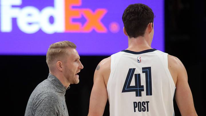 Oct 7, 2026; Memphis, Tennessee, USA; Memphis Grizzlies head coach Tuomas Iisalo talks with center Quinten Post (41) during the first quarter against the Orlando Magic at FedExForum. Mandatory Credit: Petre Thomas-Imagn Images Oct 7, 2026; Memphis, Tennessee, USA; Memphis Grizzlies head coach Tuomas Iisalo talks with center Quinten Post (41) during the first quarter against the Orlando Magic at FedExForum. Mandatory Credit: Petre Thomas-Imagn Images