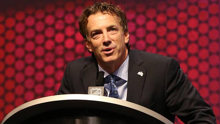 Jun 27, 2014; Philadelphia, PA, USA; Colorado Avalanche general manager Joe Sakic announces Conner Bleackley (not pictured) as the number twenty-three overall pick to the Colorado Avalanche in the first round of the 2014 NHL Draft at Wells Fargo Center. Mandatory Credit: Bill Streicher-Imagn Images Jun 27, 2014; Philadelphia, PA, USA; Colorado Avalanche general manager Joe Sakic announces Conner Bleackley (not pictured) as the number twenty-three overall pick to the Colorado Avalanche in the first round of the 2014 NHL Draft at Wells Fargo Center. Mandatory Credit: Bill Streicher-Imagn Images