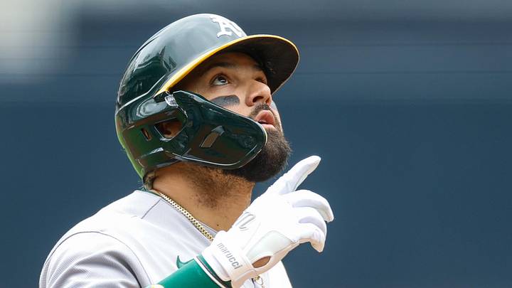May 24, 2026; San Diego, California, USA; Athletics right fielder Carlos Cortes (26) celebrates after hitting a one run home run during the first inning against the San Diego Padres at Petco Park. Mandatory Credit: David Frerker-Imagn Images May 24, 2026; San Diego, California, USA; Athletics right fielder Carlos Cortes (26) celebrates after hitting a one run home run during the first inning against the San Diego Padres at Petco Park. Mandatory Credit: David Frerker-Imagn Images