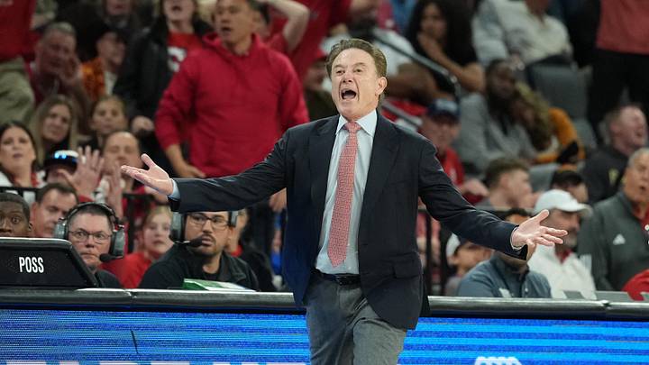 Nov 24, 2025; Las Vegas, Nevada, USA; St. John's Red Storm head coach Rick Pitino reacts during a 2025 Players Era Festival group play game against the Iowa State Cyclones at Michelob Ultra Arena.