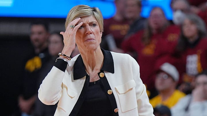 Iowa Hawkeyes women' basketball head coach Jan Jensen watches during the first quarter against Iowa State in the NCAA women’s basketball Cy-Hawk Series on Dec. 10, 2025, at Hilton Coliseum in Ames, Iowa. Iowa Hawkeyes women' basketball head coach Jan Jensen watches during the first quarter against Iowa State in the NCAA women’s basketball Cy-Hawk Series on Dec. 10, 2025, at Hilton Coliseum in Ames, Iowa.