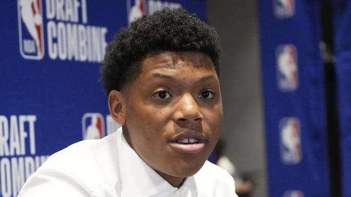 May 14, 2025; Chicago, Il, USA; Ace Bailey talks to the media during the 2025 NBA Draft Combine at Marriott Marquis Chicago. Mandatory Credit: David Banks-Imagn Images May 14, 2025; Chicago, Il, USA; Ace Bailey talks to the media during the 2025 NBA Draft Combine at Marriott Marquis Chicago. Mandatory Credit: David Banks-Imagn Images