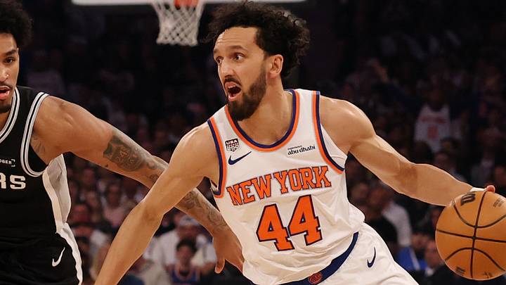 New York Knicks guard Landry Shamet (44) drives to the basket as San Antonio Spurs guard Dylan Harper (2) defends during game three of the 2026 NBA Finals at Madison Square Garden. Mandatory Credit: Geoff Burke-Imagn Images New York Knicks guard Landry Shamet (44) drives to the basket as San Antonio Spurs guard Dylan Harper (2) defends during game three of the 2026 NBA Finals at Madison Square Garden. Mandatory Credit: Geoff Burke-Imagn Images