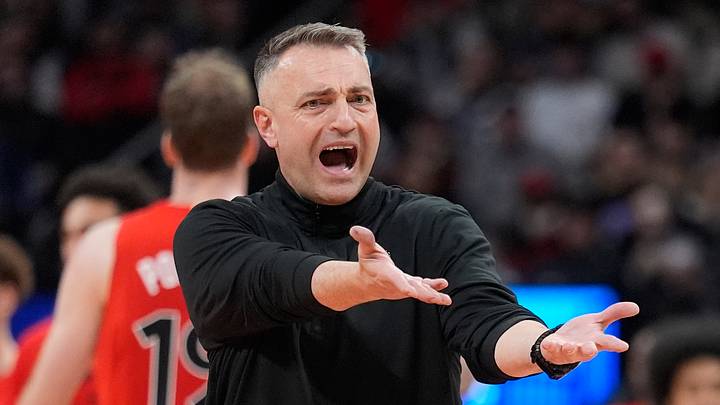 Mar 15, 2026; Toronto, Ontario, CAN; Toronto Raptors head coach Darko Rajakovic reacts to a call in favour of the Detroit Pistons during the second half at Scotiabank Arena. Mandatory Credit: John E. Sokolowski-Imagn Images Mar 15, 2026; Toronto, Ontario, CAN; Toronto Raptors head coach Darko Rajakovic reacts to a call in favour of the Detroit Pistons during the second half at Scotiabank Arena. Mandatory Credit: John E. Sokolowski-Imagn Images