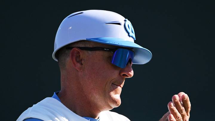 Jun 5, 2026; Chapel Hill, NC, USA;  North Carolina Tar Heels head coach Scott Forbes reacts during the seventh inning against the USC Trojans at Boshamer Stadium. Mandatory Credit: Zachary Taft-Imagn Images