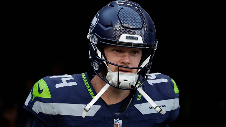 Seattle Seahawks quarterback Sam Darnold takes the field for warm-ups before a game against the New England Patriots. Seattle Seahawks quarterback Sam Darnold takes the field for warm-ups before a game against the New England Patriots.