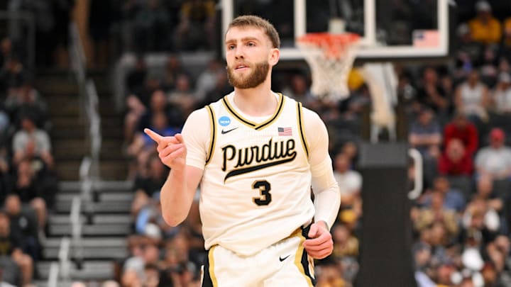 Purdue guard Braden Smith set the NCAA career assists record during Friday’s NCAA men’s tournament game. Purdue guard Braden Smith set the NCAA career assists record during Friday’s NCAA men’s tournament game.