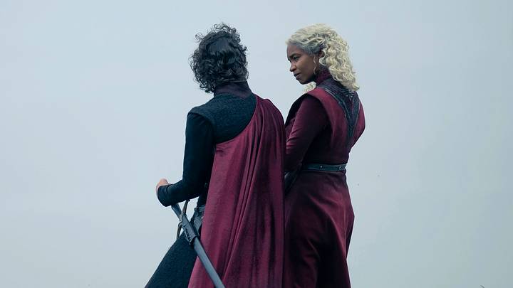 Harry Collett as Jacaerys Velaryon and Bethany Antonia as Baela Targaryen in House of the Dragon season 2.