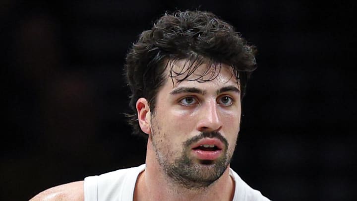 Portland Trail Blazers forward Deni Avdija dribbles up court against the Brooklyn Nets.