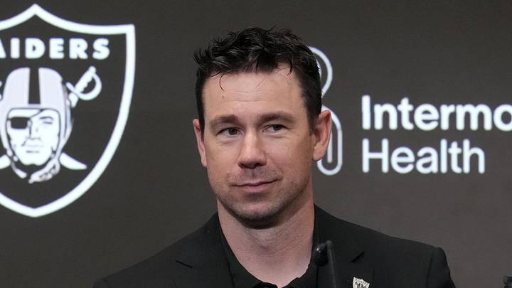 Las Vegas Raiders coach Klint Kubiak at press conference. Las Vegas Raiders coach Klint Kubiak at press conference.