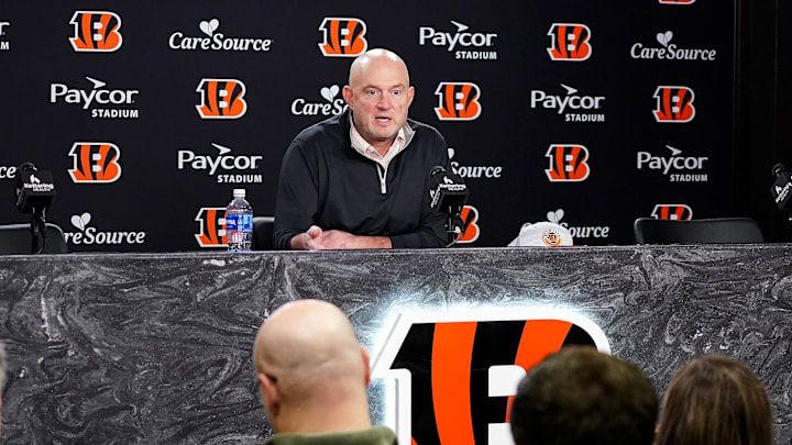 Cincinnati Bengals Director of Player Personnel Duke Tobin addresses the media during a press conference, Friday, Jan. 9, 2026, at Paycor Stadium in downtown Cincinnati.
