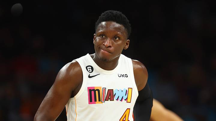 Jan 6, 2023; Phoenix, Arizona, USA; Miami Heat guard Victor Oladipo (4) reacts against the Phoenix Suns at Footprint Center. Jan 6, 2023; Phoenix, Arizona, USA; Miami Heat guard Victor Oladipo (4) reacts against the Phoenix Suns at Footprint Center.