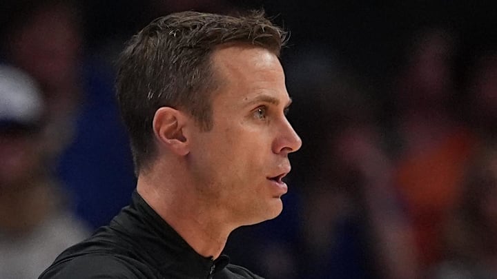 Mar 13, 2026; Charlotte, NC, USA; Duke Blue Devils head coach Jon Scheyer signals to his team late during the second half against the Clemson Tigers at Spectrum Center. Mandatory Credit: Jim Dedmon-Imagn Images