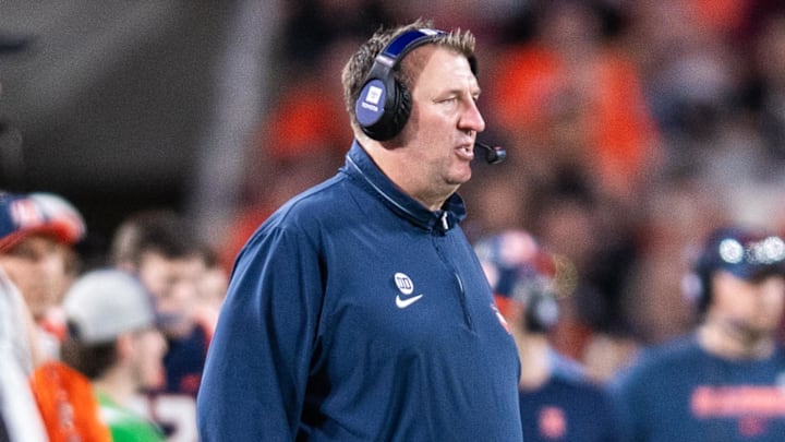 Illinois Fighting Illini coach Bret Bielema watches on the sidelines during the fourth quarter against the South Carolina Gamecocks at Camping World Stadium in the Cheez-It Citrus Bowl.