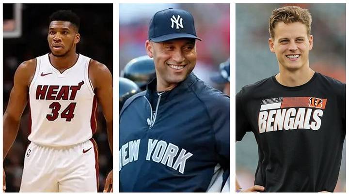 Giannis Antetokounmpo, Derek Jeter, and Joe Burrow Giannis Antetokounmpo, Derek Jeter, and Joe Burrow