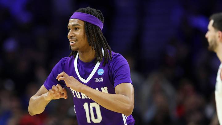 Mar 20, 2026; Philadelphia, PA, USA; Furman Paladins guard Alex Wilkins (10) reacts against the UConn Huskies in the first half during a first round game of the men's 2026 NCAA Tournament at Xfinity Mobile Arena. Mandatory Credit: Bill Streicher-Imagn Images Mar 20, 2026; Philadelphia, PA, USA; Furman Paladins guard Alex Wilkins (10) reacts against the UConn Huskies in the first half during a first round game of the men's 2026 NCAA Tournament at Xfinity Mobile Arena. Mandatory Credit: Bill Streicher-Imagn Images