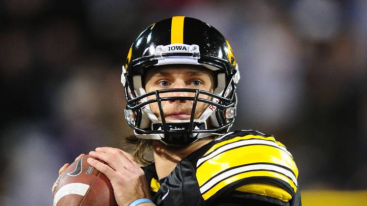 Dec. 28, 2010; Tempe, AZ, USA; Iowa Hawkeyes quarterback (12) Ricky Stanzi against the Missouri Tigers in the 2010 Insight Bowl at Sun Devil Stadium. Iowa defeated Missouri 27-24. Mandatory Credit: Mark J. Rebilas-USA TODAY Sports Dec. 28, 2010; Tempe, AZ, USA; Iowa Hawkeyes quarterback (12) Ricky Stanzi against the Missouri Tigers in the 2010 Insight Bowl at Sun Devil Stadium. Iowa defeated Missouri 27-24. Mandatory Credit: Mark J. Rebilas-USA TODAY Sports