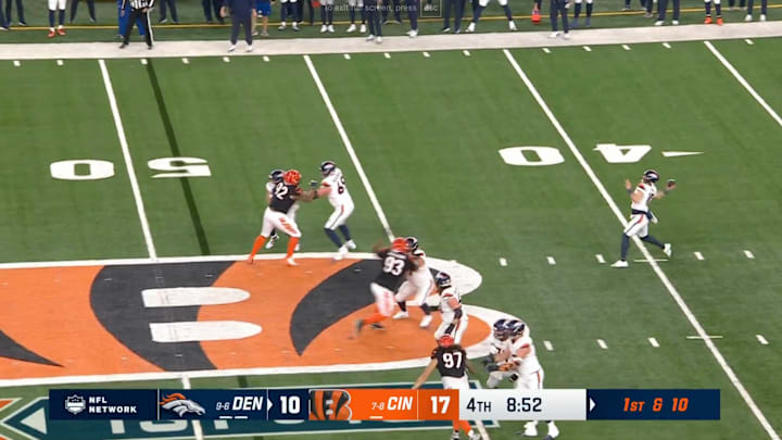 Denver Broncos quarterback Bo Nix prepares to throw against the Cincinnati Bengals on Dec. 28, 2024.