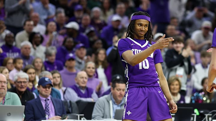 Mar 20, 2026; Philadelphia, PA, USA; Furman Paladins guard Alex Wilkins (10)reacts  in the second half during a first round game of the men's 2026 NCAA Tournament at Xfinity Mobile Arena. Mandatory Credit: Bill Streicher-Imagn Images